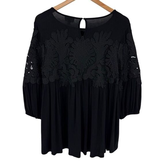 Anthropologie Deletta Desi Blouse Crochet Lace 3/4 Sleeves Women Small Black - Picture 4 of 7